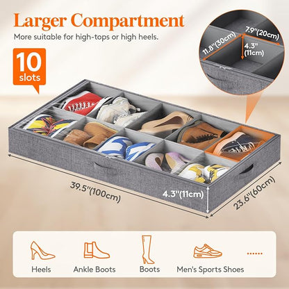 Lifewit Under Bed Shoe Storage Organizer Fits 10 Pair Sneakers, 4.3 Inches Tall - Image 3