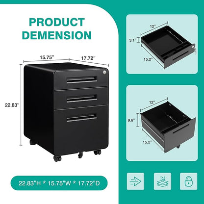 SISESOL 3 Drawer File Cabinet - Image 3