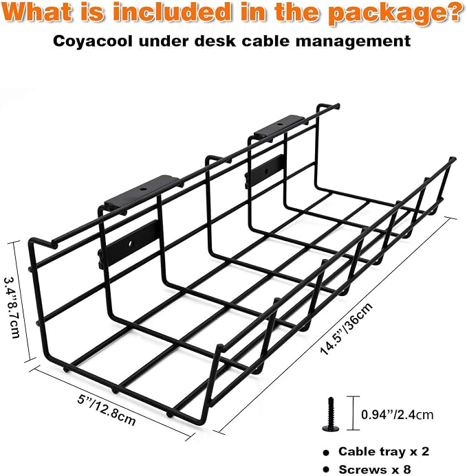 Under Desk Cable Management- 2 Pack Cord Organizer. Metal Wire Cable Management - Image 5