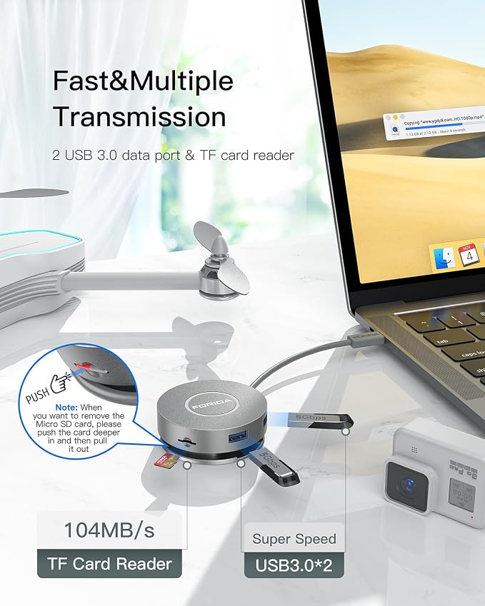 Micro USB C Docking Station Dual HDMI Monitor FORIDA USB C to USB Hub - Image 3