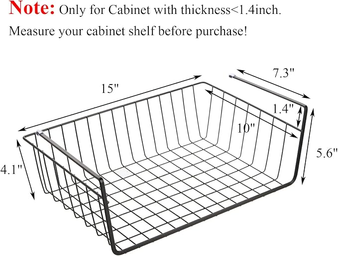 Tebery 4 Pack Black Under Shelf Wire Basket, Hanging Storage Baskets Under - Image 2
