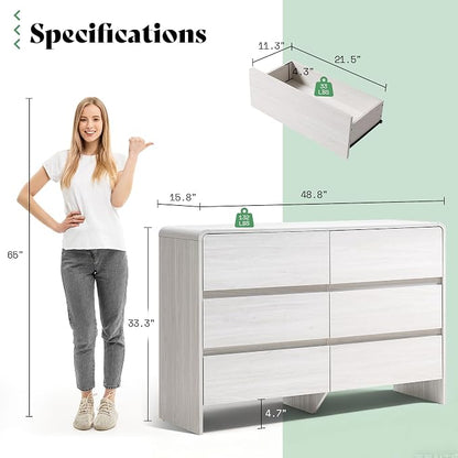AMERLIFE 6 Drawer Dresser for Bedroom, Anti-Tip Kit, Wood Cabinet Organizer for - Image 3