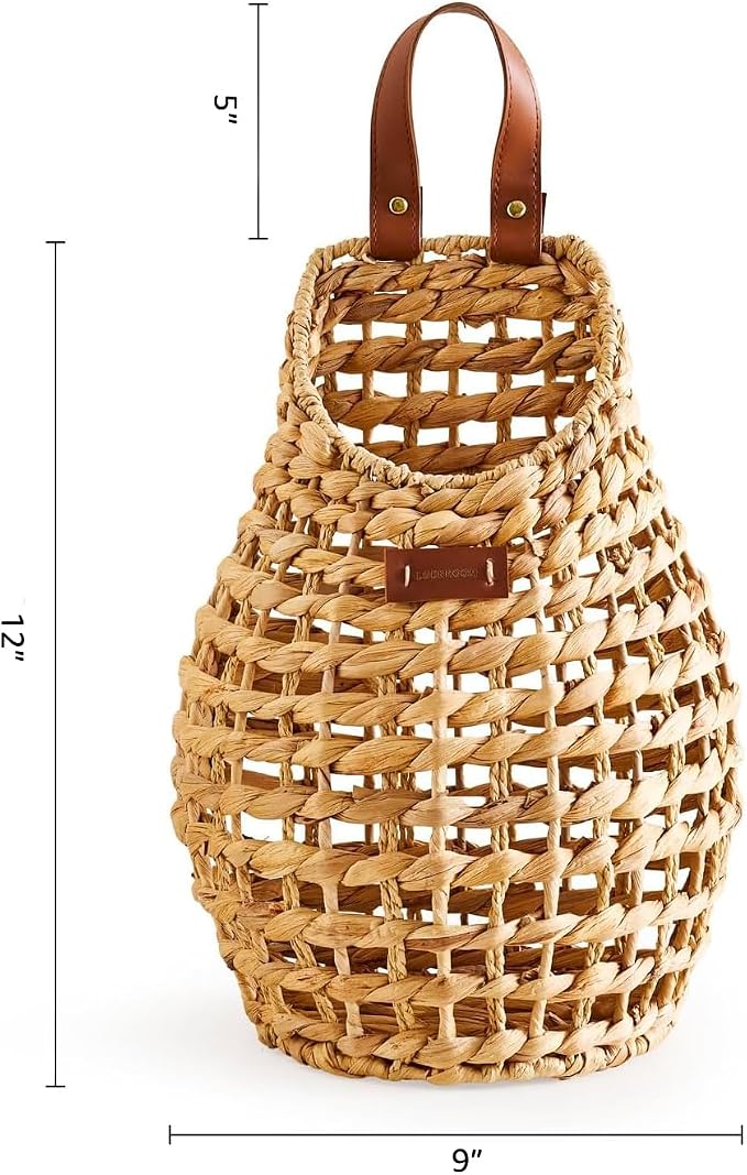 Woven Front Door Basket Water Hyacinth Wall Hanging Basket Decorative Boho - Image 3