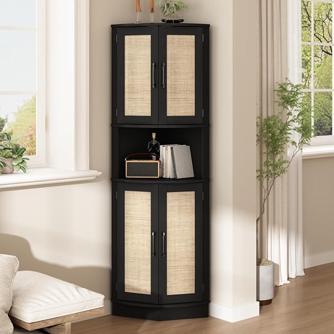 Tall Corner Cabinet, 64.7" Rattan Corner Storage Cabinet by HOKYHOKY
