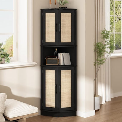 Tall Corner Cabinet, 64.7" Rattan Corner Storage Cabinet by HOKYHOKY