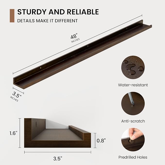Picture Ledge Shelf, Floating Shelves Set of 2, 48 Inches Solid Wood Nursery - Image 3