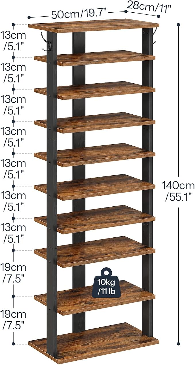 HOOBRO 10 Tiers Vertical Shoe Rack, Wooden Shoe Storage Organizer - Image 6