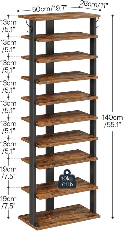 HOOBRO 10 Tiers Vertical Shoe Rack, Wooden Shoe Storage Organizer - Image 6