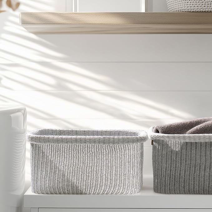 La Jolie Maison Blended Fabric Storage Baskets Set of 2, Rectangle Knitted - Image 2