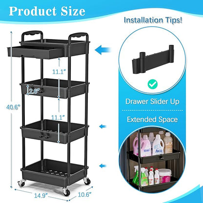SUNALLY 4 Tier Rolling Utility Cart - Image 2