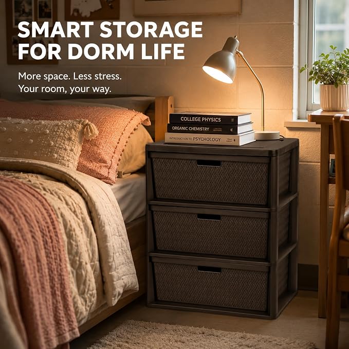 Wide 3-Drawer Plastic Storage Tower, Cross-Weave Floor Cabinet, tool-free - Image 8