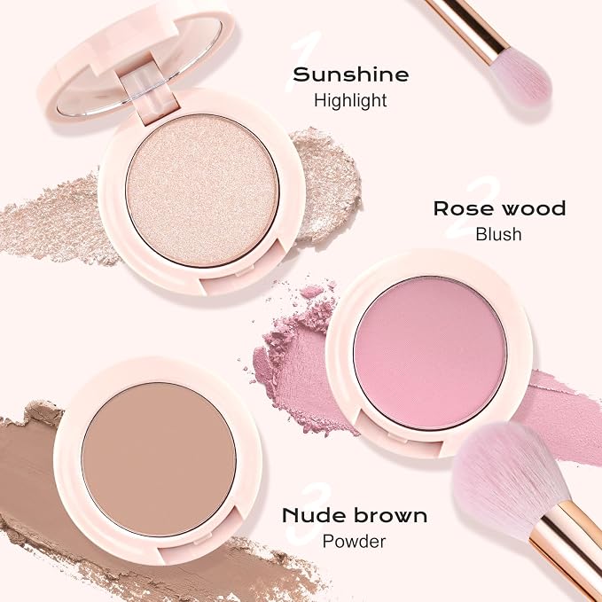 Color Nymph 3 Colors Contour Blush Highlighter Makeup Palette, Travel Size Make - Image 3