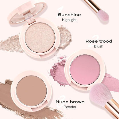 Color Nymph 3 Colors Contour Blush Highlighter Makeup Palette, Travel Size Make - Image 3