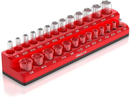Olsa Tools Magnetic Socket Organizer | 1/4-inch Drive | SAE | RED | Holds 26 by OlsaTools