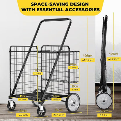 5.7 Cu Ft Folding Shopping Cart - 600 LB Capacity Grocery Cart - Heavy Duty - Image 7