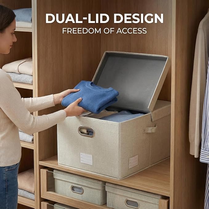 PRANDOM Storage Bins with Lids Linen Fabric Foldable Storage Boxes Organizer - Image 4