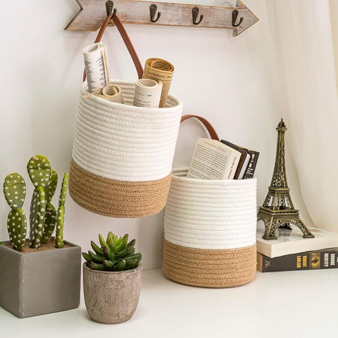 Goodpick 2 Pack Jute Rope Wall Hanging Storage Baskets - Image 7