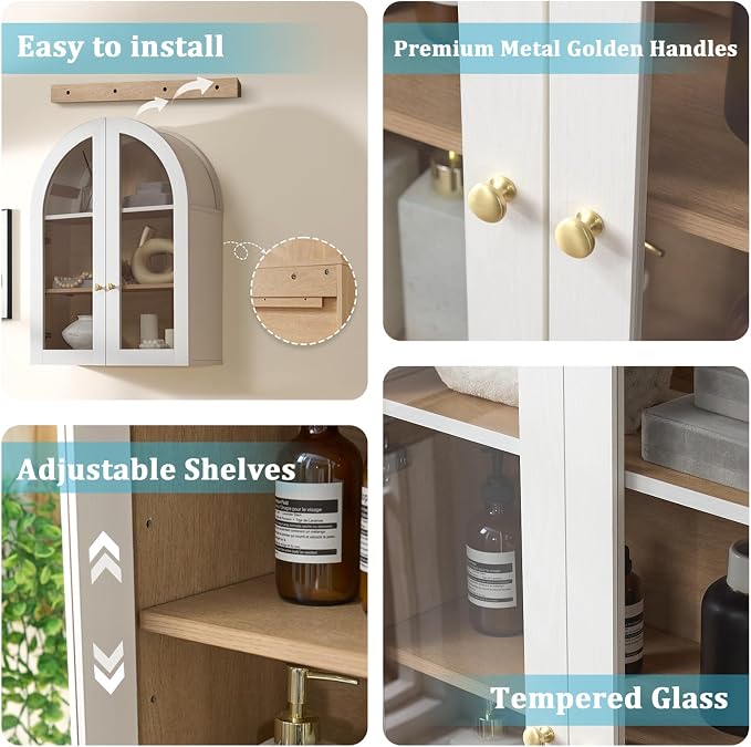 Bathroom Arched Wall Cabinet Over The Toilet Storage Cabinet, 23.6×31.4 Inch - Image 5