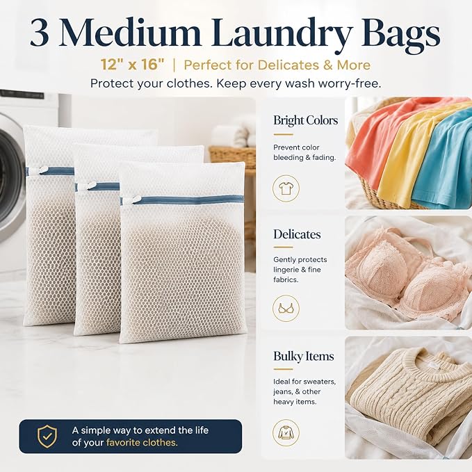 Lingerie Bags for Washing Delicates 3Pcs, Laundry Wash Bag, Honeycomb Mesh - Image 4