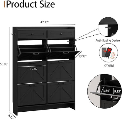 Shoe Cabinet with 6 Flip Drawers & 2 Top Drawers, Hidden Slim Shoe Rack - Image 2