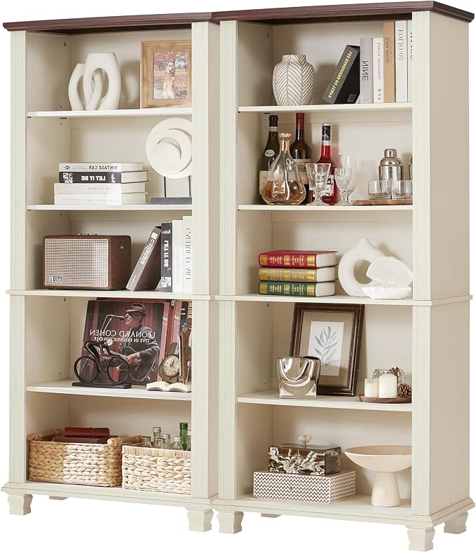 70" Tall White Bookshelf, 5 Tier Wood Book Shelf by SAVORLIFEFurniture