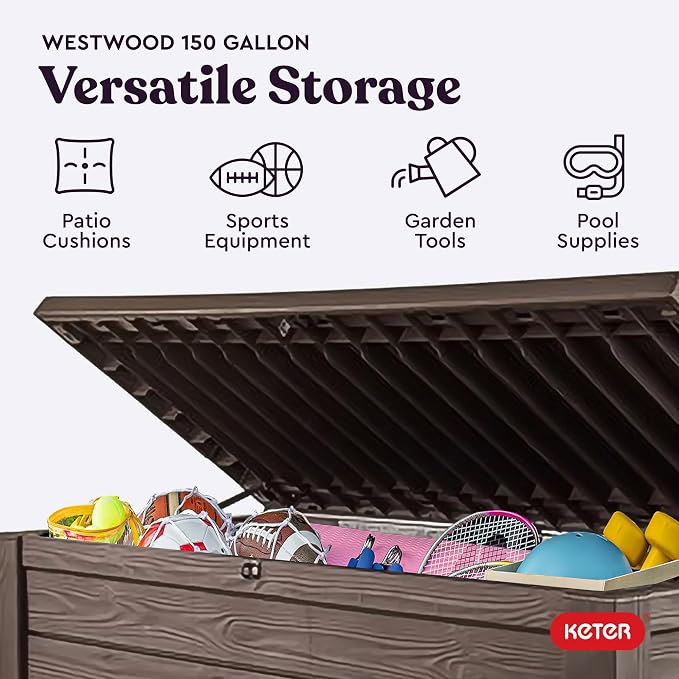 Keter 150 Gallon Resin Large Deck Box Organization and Storage Box - Image 6