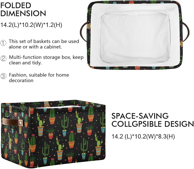 ZAZYXTJ Cactus Storage Basket for Shelves Open Storage Bin 2Pack | Foldable - Image 2