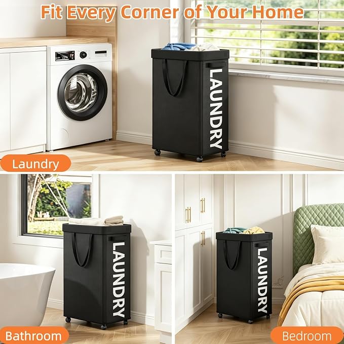 Optish Laundry Basket with Wheels, 90L Rolling Laundry Hamper with Wheels - Image 7