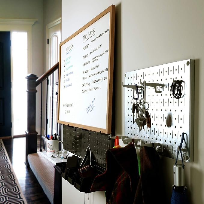 Wall Control Pegboard Wall Organizer Tiles Modular Beige Metal Pegboard Tiling - Image 7