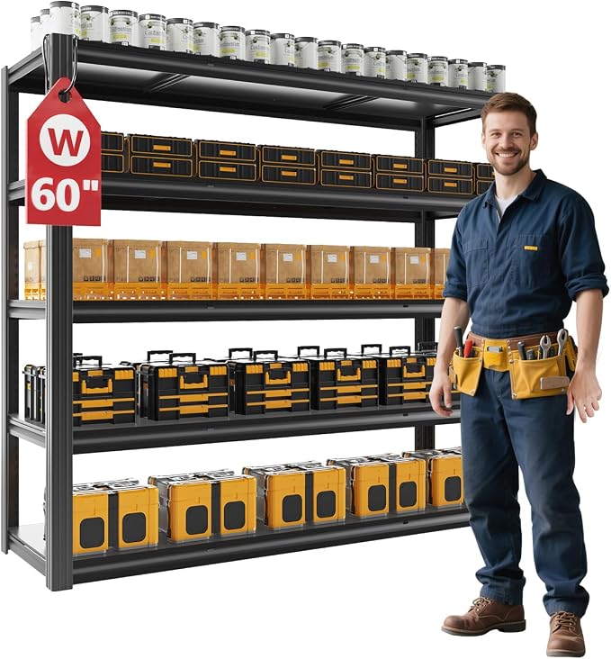 60" W Garage Shelving Heavy Duty, 5 Tier Storage Shelves, 3030LBS Adjustable by VDEVY