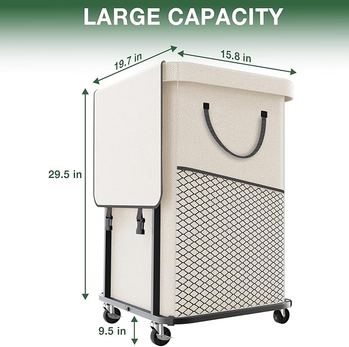 40 Gal Laundry Basket with Lid, Rolling Laundry Hamper with Wheels, Dirty - Image 6