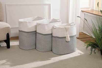 Tall Laundry Basket With Handles, Woven Cotton Rope Big Laundry Hamper Sorters - Image 5