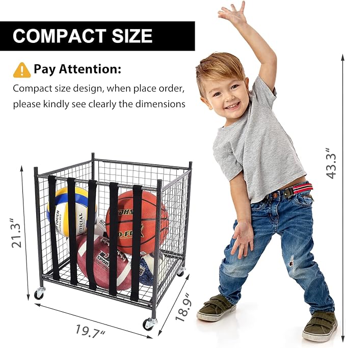 Mythinglogic Rolling Sports Ball Storage Cart, Sports Lockable Ball Storage - Image 7