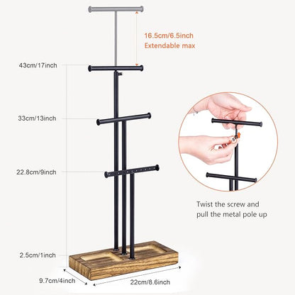 Love-KANKEI Jewelry Organizer Stand Metal & Wood Base and Large Storage - Image 7