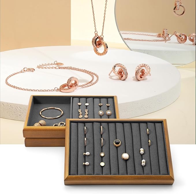 Oirlv Solid Wood Multifunctional Ring Earrings Studs Bangle Jewelry Organizer - Image 2