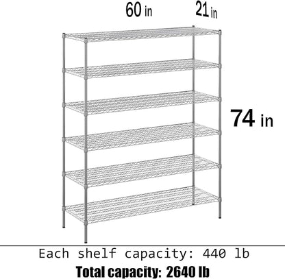 21" Deep x 60" Wide x 74" Height Wire Shelving Kit | 6-Tier | NSF Commercial - Image 3