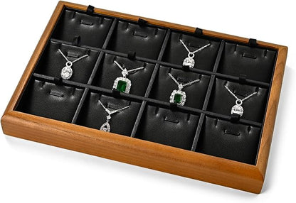 Oirlv Solid Wood 12 Grid Liner Pendant Jewelry Organizer Tray Jewelry Drawer - Image 9