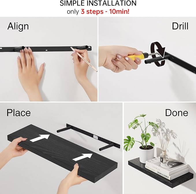 BAYKA Floating Shelves for Wall, 22.5 inches Black Wall Shelves for Bathroom - Image 6