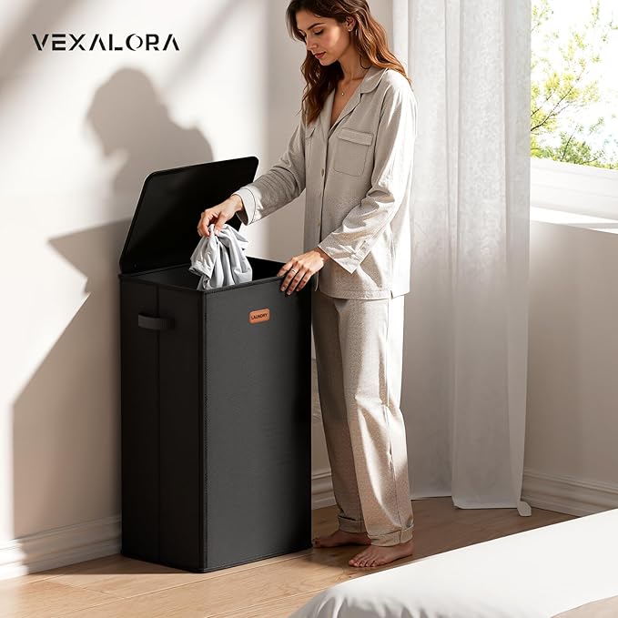 100L Laundry Hamper with Lid, Large Clothes Hampers with Removable Bag - Image 2