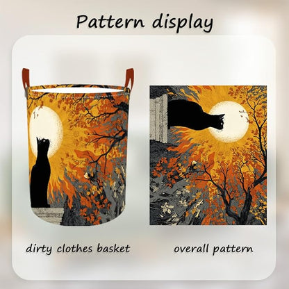 Laundry Baskets 15.7x19.7 Inch Black Cat Autumn Sunset Tree Design Collapsible - Image 5