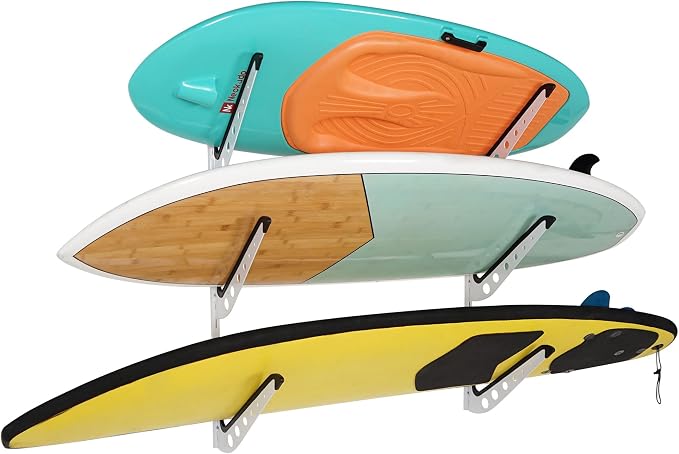 3 Board Surf Rack Wall Mount for Surfboard, Snowboard Storage Adjustable Wall by HIKULAOUTDOORSPORTS