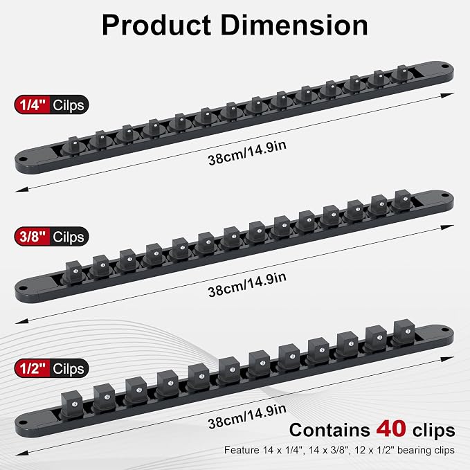 FivePears 3PCS 360° Socket Organizer Twist Lock, 3/8 1/4 1/2 Socket Storage - Image 2