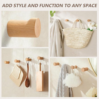 Wooden Wall Hooks 4 Pack, Modern Decorative Coat Hook Wall-Mount, Handmade - Image 4