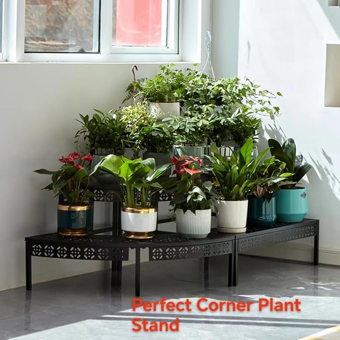 3 Tier Metal Plant Stand, Rectangle or Round Decorative Flower Step, Garden - Image 4