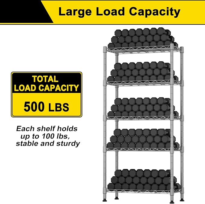 GIOTORENT 5-Wire Garage Shelving Storage Shelves, Kitchen Storage Adjustable - Image 6
