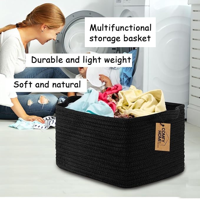 COMFY-HOMI Storage Basket for Shelves, Woven Baskets for Storage, Cotton Rope - Image 6