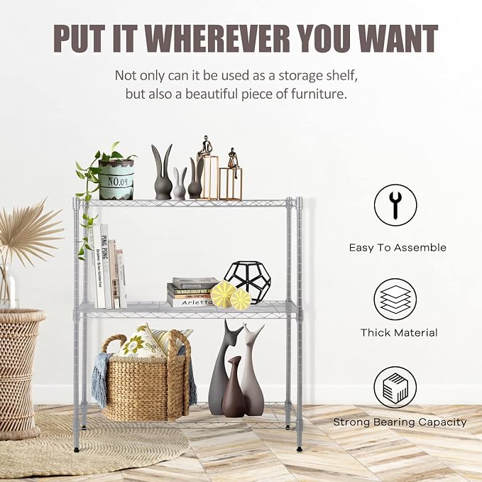 NChanmar 3-Tier Wire Shelving Unit Storage Shelves Shelf Organizer 30"x23"x12" - Image 7