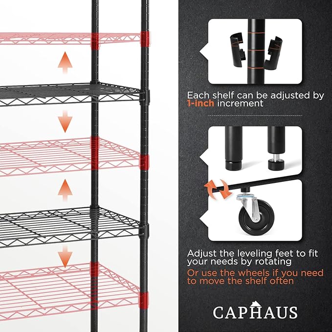 CAPHAUS 4-Tier Commercial Grade Heavy Duty Adjustable Height Wire Shelving - Image 4