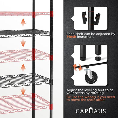 CAPHAUS 4-Tier Commercial Grade Heavy Duty Adjustable Height Wire Shelving - Image 4