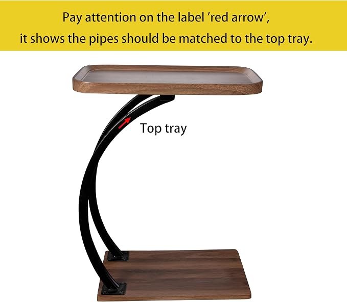 C Shaped end Table, 2tier Large Tray Wood top, Easy Install Heavy Duty Side - Image 5